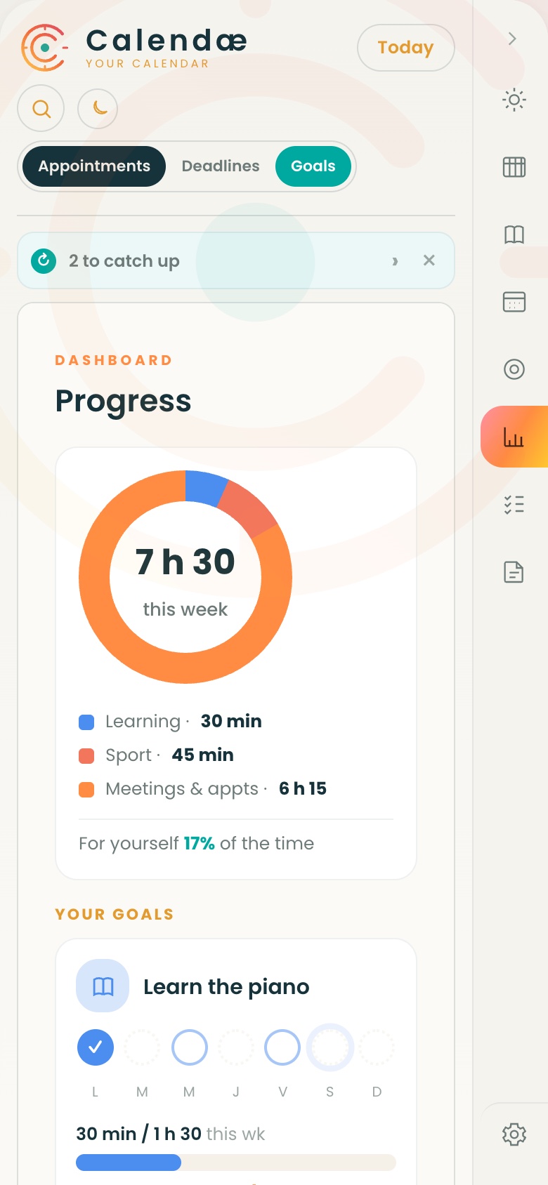 Tableau de bord de progression de Calendæ