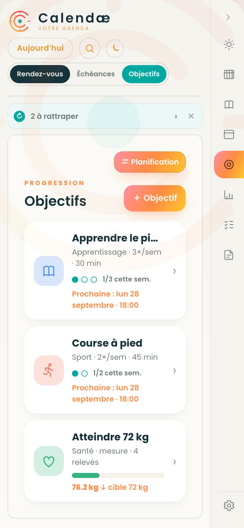 Liste des objectifs de Calendæ